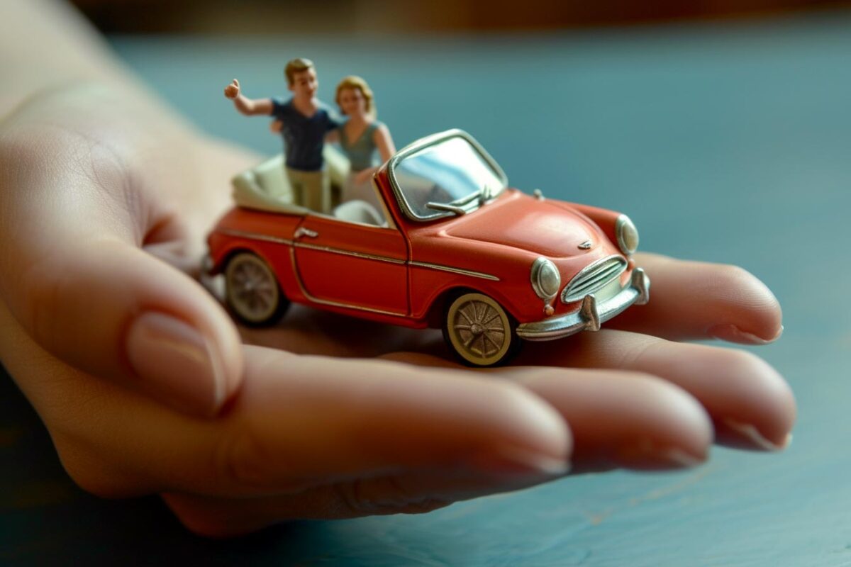 A hand holding a miniature car